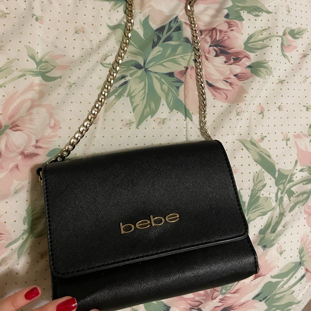 Bebe Black Crossbody Bag with Gold Chain